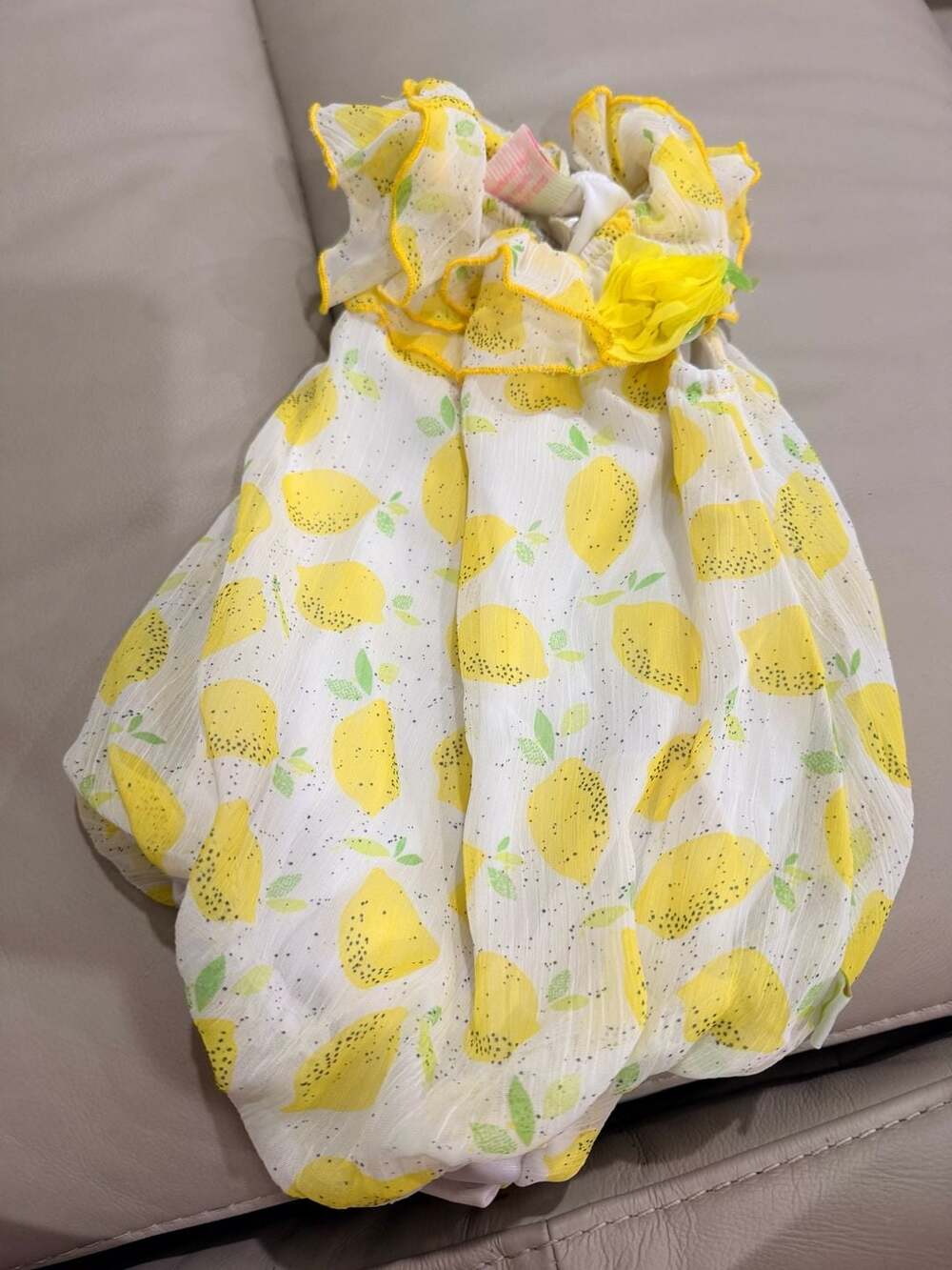 Duck Duck Baby Girl Dress Size 0-3M Lemon Print Ruffled Chiffon Sundress